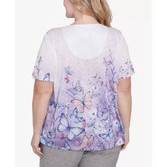 Alfred Dunner Plus Size Crystal Springs Criss Cross Ombre Butterfly Top, Lilac