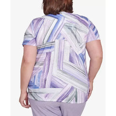 Alfred Dunner Plus Size Crystal Springs Brushstroke-Stained Glass Top, Lilac Multi