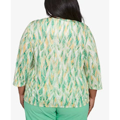 Alfred Dunner Plus Size Rise and Shine Bright Textured Strokes Embellished Top, Lime Multi