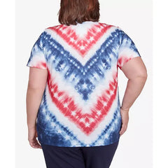 Alfred Dunner Plus Size Land of The Free Tie Dye American Chevron Top, Multi Red