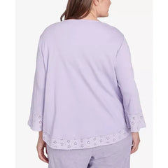 Alfred Dunner Plus Size Crystal Springs Floral Embroidered Eyelet Sleeve Top, Lilac