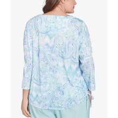Alfred Dunner Plus Size St. Thomas Island Mint Paisley Ruched Side Top, Mint Multi