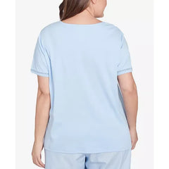 Alfred Dunner Plus Size St. Thomas Dragonfly Flower Applique Crew Neck Top, Sky Blue, Size 1X