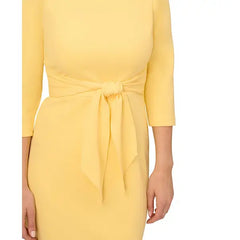 Adrianna Papell Womens Crepe Tie Waist Three Quarter Sleeve Sheath Dress, Elegant Work or Special Occasion Outfit