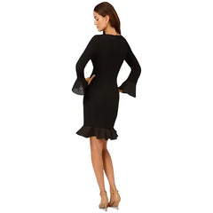 Adrianna Papell Women's Bell-Sleeve Flounce-Hem Sheath Dress, Perfect for Elegant Occasions