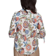 Alfred Dunner Petite Floral-Print Tie-Sleeve Shirt , Muneutr
