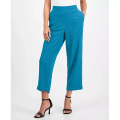 Anne Klein Petite Textured Pull On Mid Rise Wide Leg Pants, Comfortable Stylish Everyday Wear