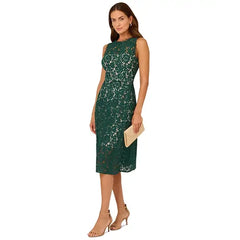 Adrianna Papell Womens Sleeveless Lace Midi Dress, Elegant Special Occasion or Evening Outfit