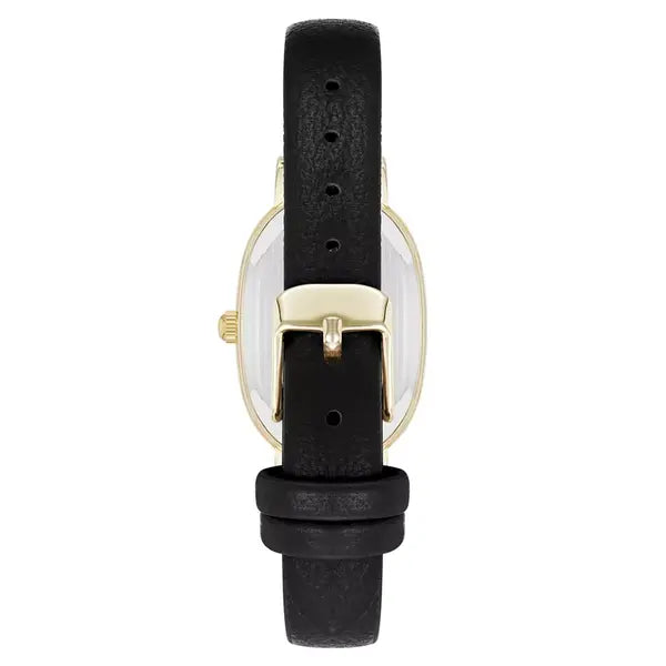 Anne Klein Womens Quartz Oval Black Polyurethane Leather and Gold Tone Metal Alloy Watch, 23mm