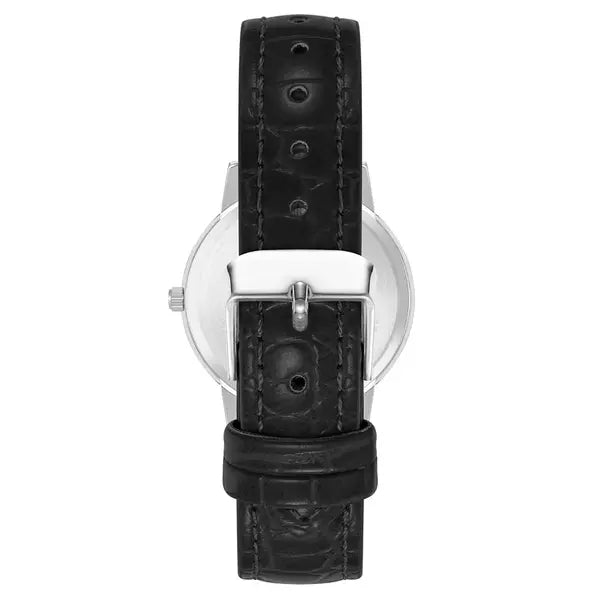 Anne Klein Womens Quartz Black Polyurethane Leather and Silver Tone Watch, 34mm