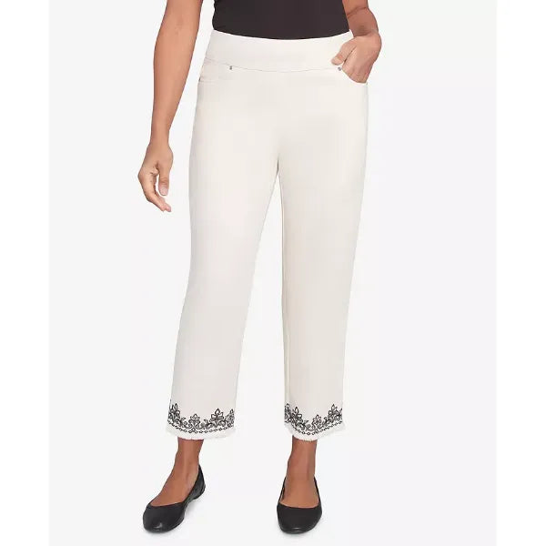 Alfred Dunner Women's Natural Instinct Classic Cuffed Medallion Ankle Pants, Natural