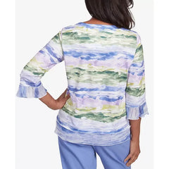 Alfred Dunner Women's Santa Fe Watercolor Biadere Striped Top, Iris Multi