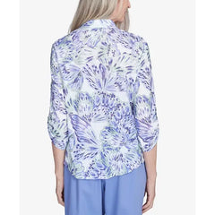 Alfred Dunner Women's Santa Fe Abstract Butterfly Button Front Top, Iris Multi
