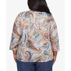 Alfred Dunner Plus Size Summer Solstice Twisted Crew Neck Paisley Top, Neutral