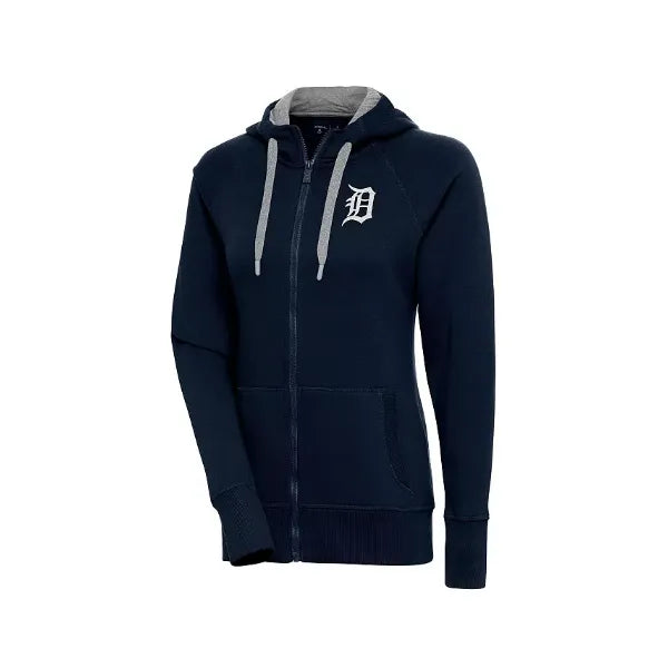 Antigua Women's Navy Detroit Tigers Brushed Metallic Victory Full-Zip Hoodie, Navy