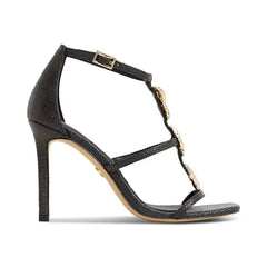 ALDO Womens Summerdate Strappy Seashell Dress Sandals, Elegant Summer Heeled Shoes,Raffia Black