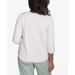 Alfred Dunner Petite Santa Fe Asymmetric Butterfly Floral Embroidered Top, Oatmeal