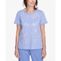 Alfred Dunner Petite Santa Fe Butterfly Embroidered Tee, Iris