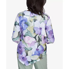 Alfred Dunner Petite Santa Fe Dramatic Pansies Print Top, Iris Multi