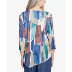 Alfred Dunner Petite Summer Solstice Abstract Stained Glass Crew Neck Top, Navy Multi