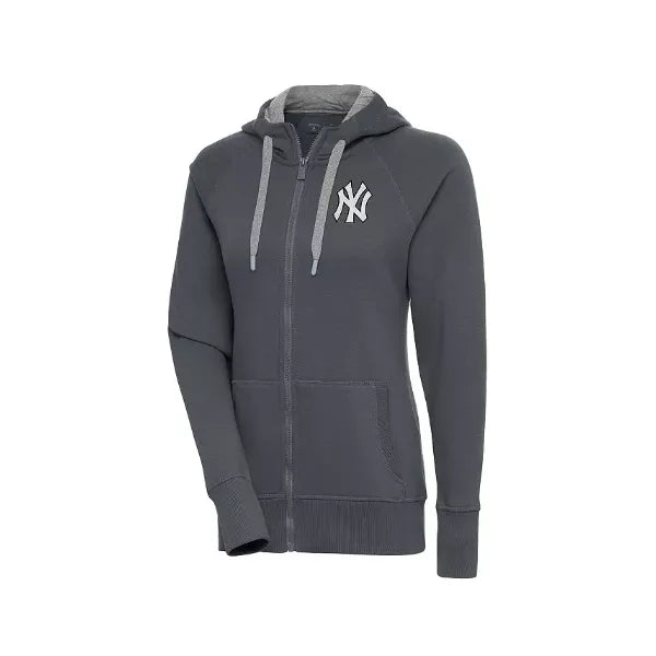 Antigua Women's Charcoal New York Yankees Brushed Metallic Victory Full-Zip Hoodie, Charcoal