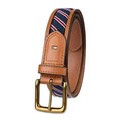 Tommy Hilfiger Men's Prep Striped Ribbon Inlay Casual Belt