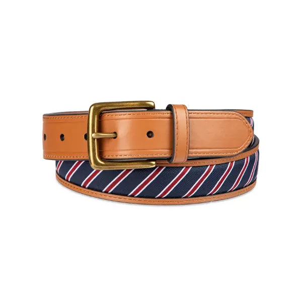 Tommy Hilfiger Men's Prep Striped Ribbon Inlay Casual Belt