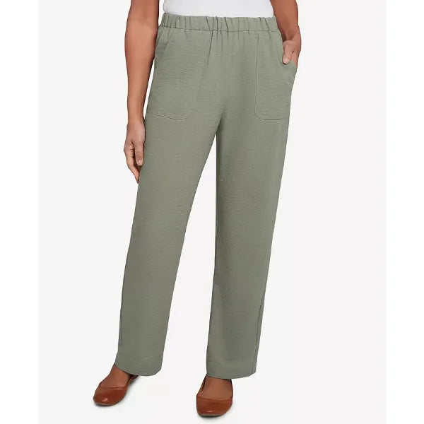 Alfred Dunner Women's Copper Canyon Patch Pocket Medium Length Elastic Waistband Pants, Olive