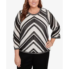 Alfred Dunner Plus Size Crochet Bell Sleeve Top, Black