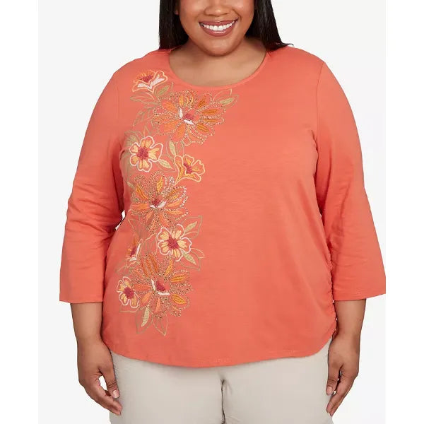Alfred Dunner Plus Size Floral Embroidered Top, Papaya