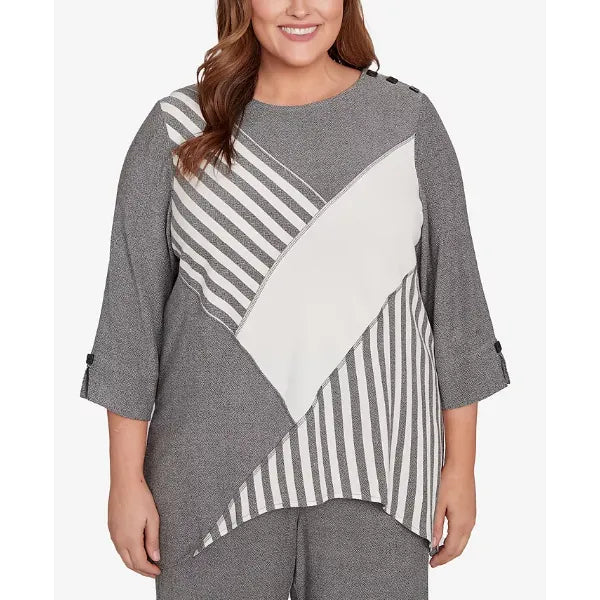 Alfred Dunner Plus Size Diagonal Stripe Top, Gray
