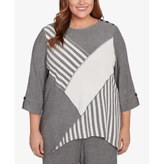 Alfred Dunner Plus Size Diagonal Stripe Top, Gray