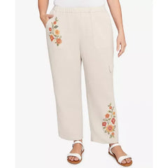 Alfred Dunner Plus Size Floral Embroidered Ankle Pants, Tan