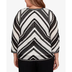 Alfred Dunner Plus Size Crochet Bell Sleeve Top, Black