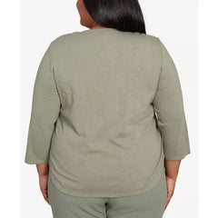 Alfred Dunner Plus Size Sequin Floral Top, Olive