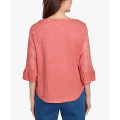 Alfred Dunner Petite El Paso Diamond Textured Spliced Bell Sleeve Top, Spice