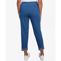 Alfred Dunner Petite El Paso Border Fringe Denim Ankle Pants, Medium Indigo
