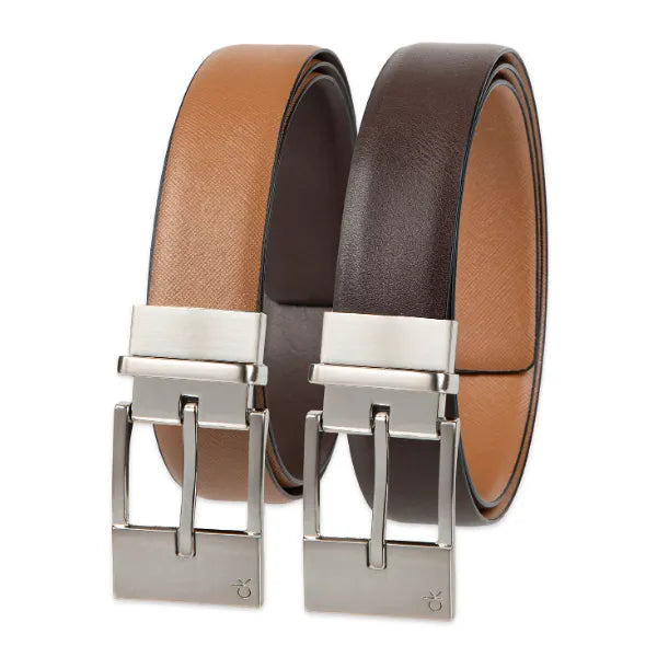 Calvin Klein Men's Elongated 2-In-1 Reversible Buckle Leather Dress Belt