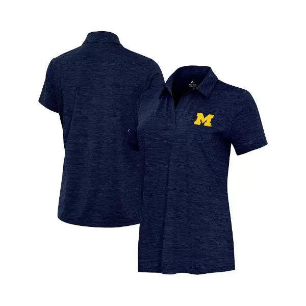 Antigua Women's Heather Navy Michigan Wolverines Layout V-Neck Polo Shirt , Navy