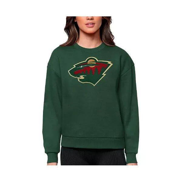 Antigua Women's Green Minnesota Wild Primary Logo Team Logo Victory Crewneck Pullover Sweatshirt