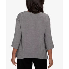 Alfred Dunner Women's Santa Barbara Diagonal Spliced Stripe Top, Gray