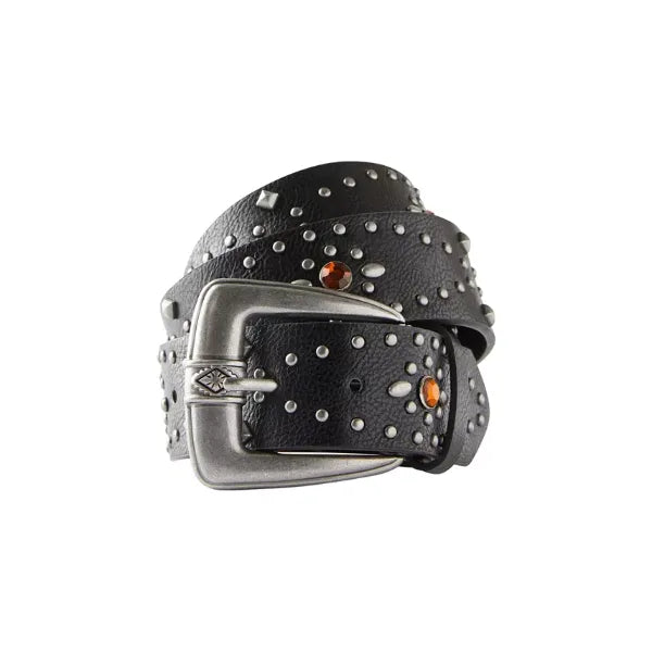 COTTON ON Men's Biker Belt - Black, Burnished silver, Jewel studs