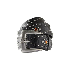 COTTON ON Men's Biker Belt - Black, Burnished silver, Jewel studs