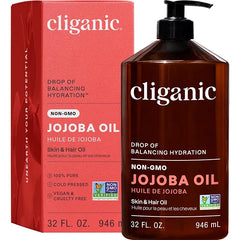 Cliganic Jojoba Oil Non-GMO (16oz & 32oz Bulk) – 100% Pure & Natural, Cold Pressed, Hexane Free – Multi-Use Oil for Hair, Skin & Face, Moisturizing Hair Relaxer