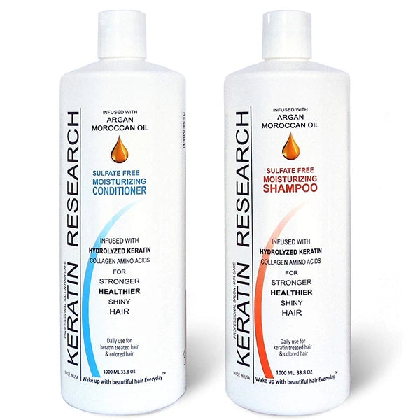 Sulfate Free Shampoo & Conditioner 2 x 1 LITER Bottles Set infused with Moroccan Argan Oil, By Keratin Research post treatment shampoo