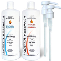 Sulfate Free Shampoo & Conditioner 2 x 1 LITER Bottles Set infused with Moroccan Argan Oil, By Keratin Research post treatment shampoo