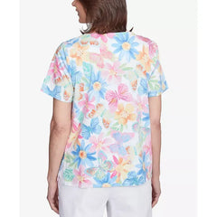 Alfred Dunner Petite Spring Butterfly Crew Neck Top, Multi Pink