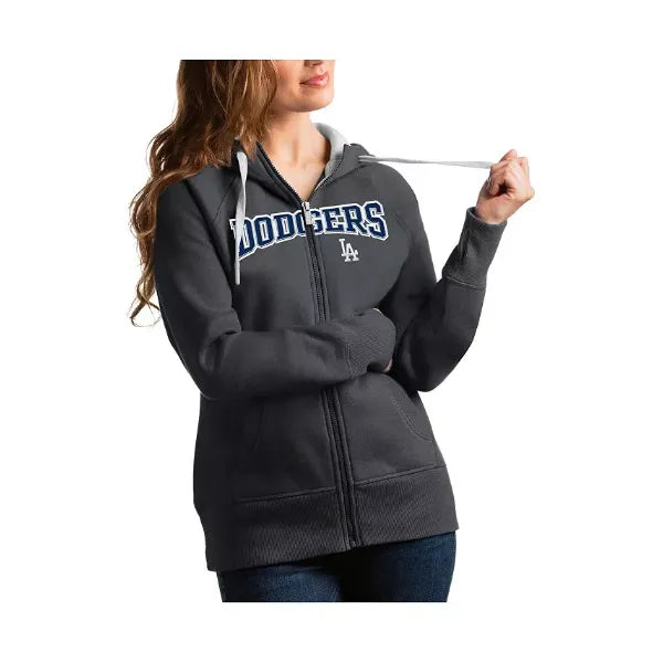 Antigua Women's Charcoal Los Angeles Dodgers Team Logo Victory Full-Zip Hoodie, Charcoal