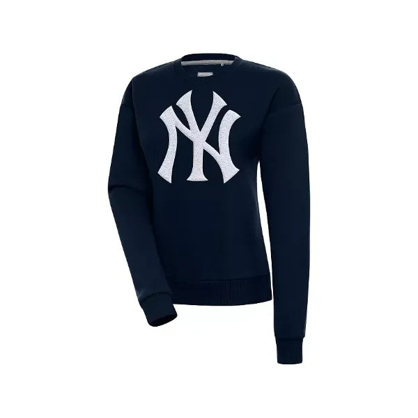 Antigua Women's Navy New York Yankees Victory Chenille Pullover Sweatshirt