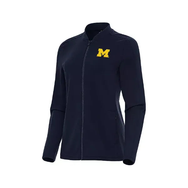 Antigua Women's Navy Michigan Wolverines Continual Full-Zip Jacket, Navy